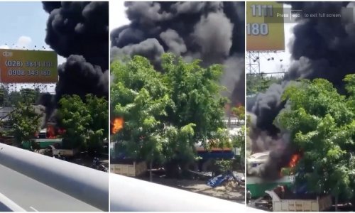 Cháy lớn tại bãi xe ở huyện Bình Chánh, nhiều xe bus bị thiêu rụi