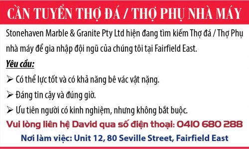 CẦN TUYỂN THỢ ĐÁ/ THỢ PHỤ NHÀ MÁY