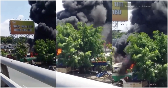 Cháy lớn tại bãi xe ở huyện Bình Chánh, nhiều xe bus bị thiêu rụi