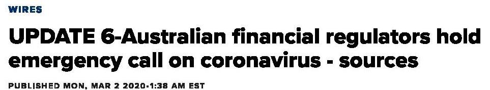 Các cơ quan quản lý tài chính của Úc tổ chức họp khẩn cấp về tác động của dịch coronavirus Covid 19