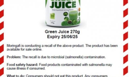 Siêu thực phẩm nước ép Green Juice Moringafi bị thu hồi do nhiễm khuẩn salmonella