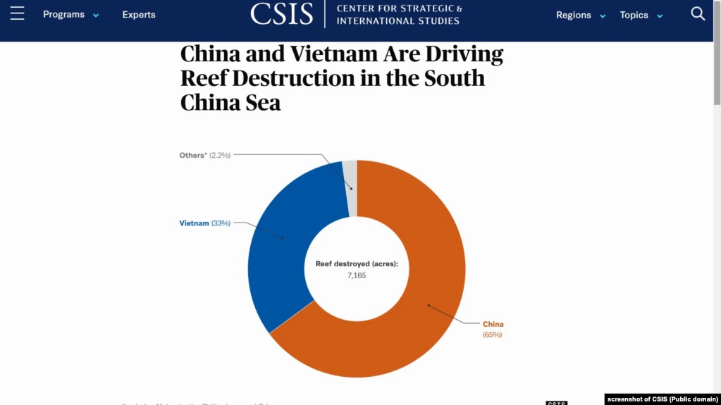 Gần 2.900 ha rạn san hô bị hủy diệt ở Biển Đông; Trung Quốc, Việt Nam phá nhiều nhất