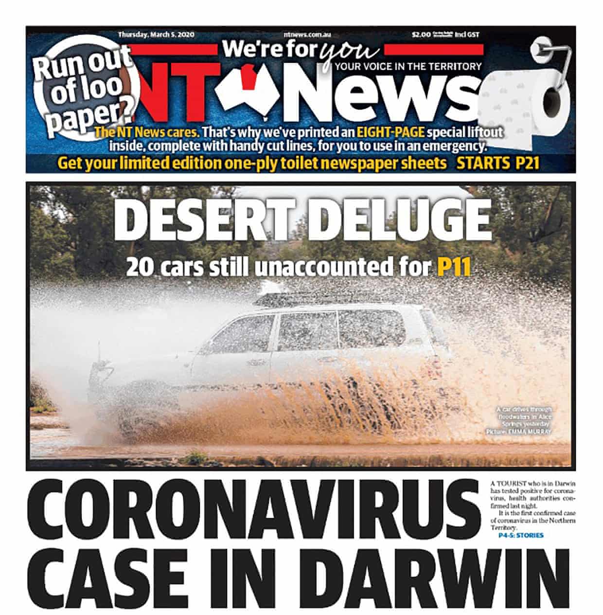 Coronavirus Covid-19: Một tờ báo ở Úc in nhét thêm 4 trang cho độc giả dùng làm giấy toilet khi cần.