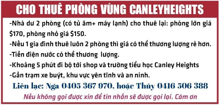 CHO THUÊ PHÒNG VÙNG CANLEY HEIGHTS